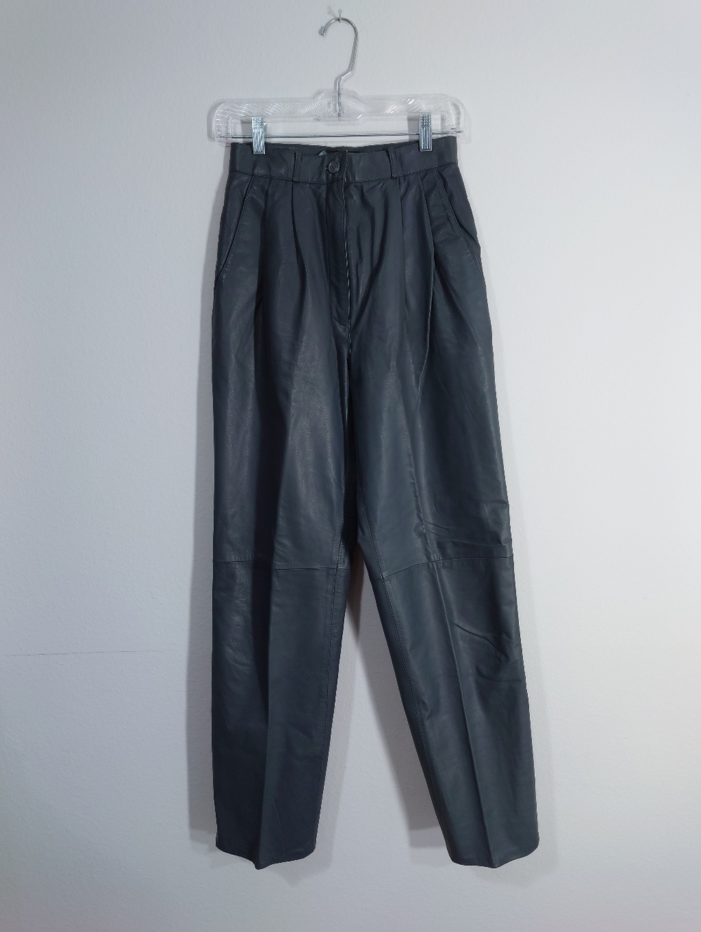 Vintage Genuine Leather High Waist Pants Gray Tapered Leg Size 10